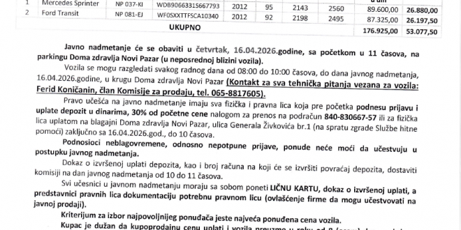 Licitacija – VOZILA HMP 16.04.2026.